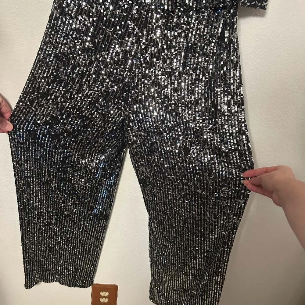 Bebe Black Sequin Strapless Jumpsuit Size M Y2K Glam Party Bachelorette Night - Picture 6 of 9
